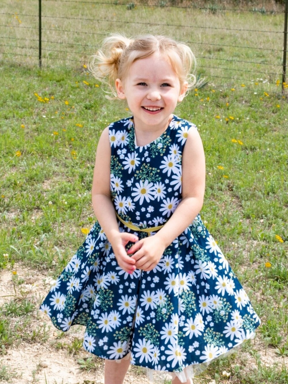 Rare Editions Navy Daisy Dress with White Bolero and Yellow Trim 4T